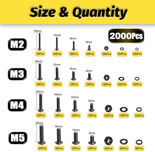 KADRICK M2-M5 Metric Screw Assortment,2000PCS Hex Socket Button Head