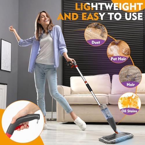 Spray Mop for Hardwood Tile Floor Cleaning with Microfiber Washable Pads