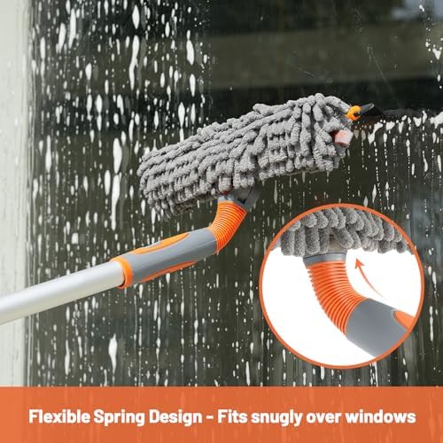 Eazer 2-in-1 Window Cleaner Tool, 64'' Window Squeegee for Home, Window Cleaning Squeegee Kit with Telescopic Pole, Window Washing Kit with Rotatable Bendable Head(Threaded + Telescopic) - EAW01