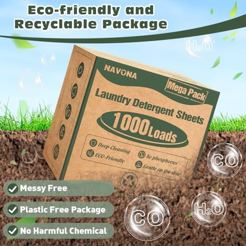 Navona 1000 Loads Mega Pack Laundry Detergent Sheets, Fresh Scent