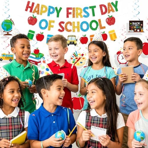 First Day of School Decorations, Banner with Swirls and Garland