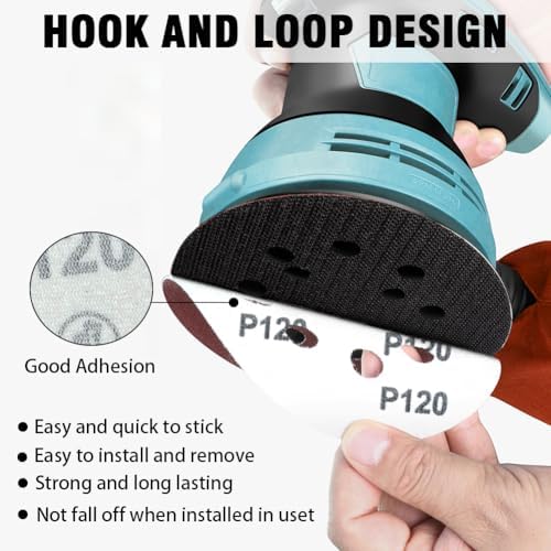 52 Pack 5 Inch 8-Hole Hook and Loop Sanding Discs Sandpaper Red Round 60 80 120 220 320 Mixed Grits Sandpaper for Random Orbital Sander