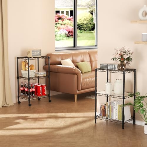 SINGAYE 3 Shelves Storage Shelf Wire Shelving Unit Metal Adjustable Wheels