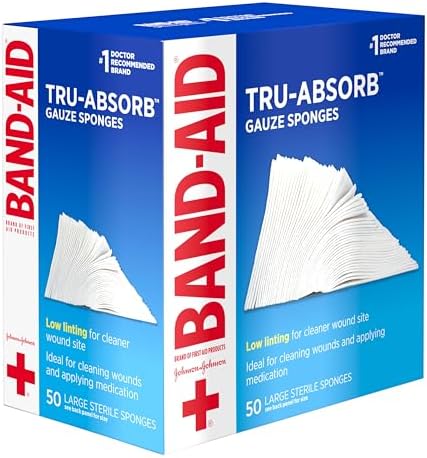 BAND-AID Brand Tru-Absorb Gauze Sponges, Large Size, 4 in x 4 in, 50 Count