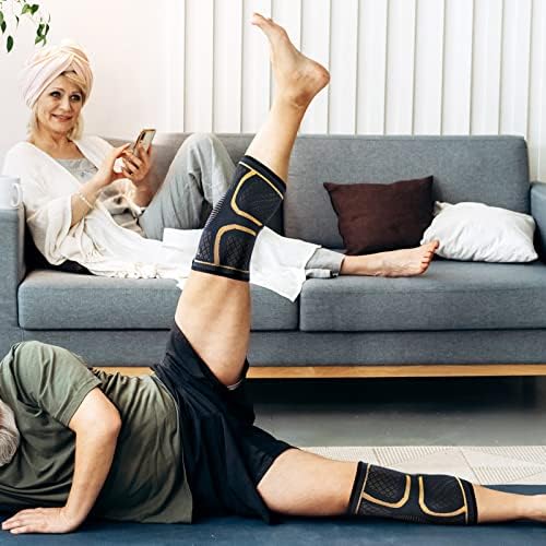 Copper Knee Brace for Men and Women (2 Pack, Large) Compression Support