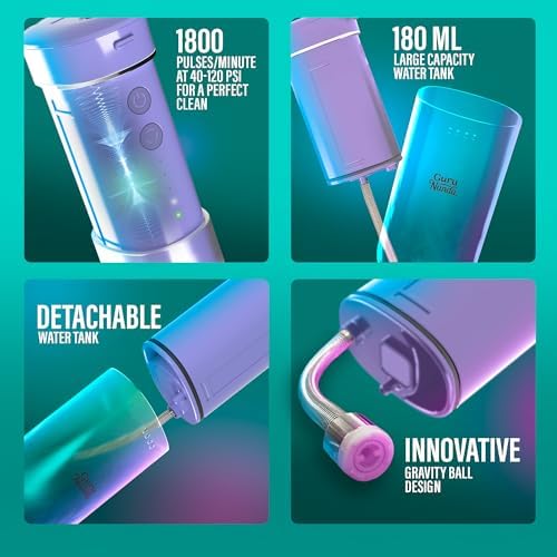 GuruNanda Portable Water Flosser Cordless, Sensitive Gums Friendly, 1ct