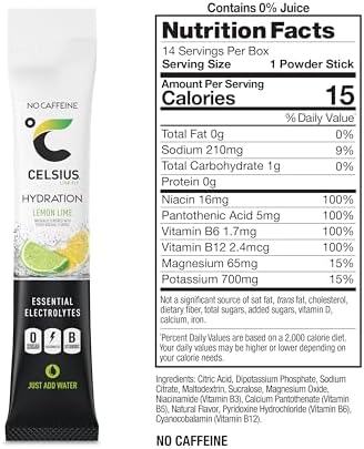 CELSIUS Hydration™ Lemon Lime, Sugar Free Electrolyte Hydration Drink Mix (Pack of 14)