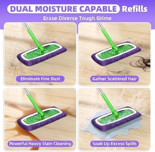 Microfiber Mop Pads - 4 Pack Reusable Washable Refills for Wet & Dry Floor Cleaning - Fits Most Standard Mops - Purple Household Cleaning Pads