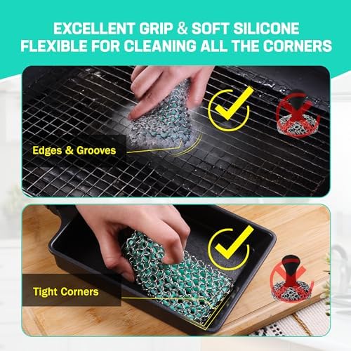 HAUSHOF Cast Iron Scrubber, Chainmail Scrubber Cast Iron Cleaner