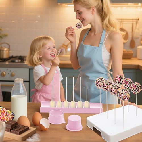Round Cake Pop Mold Set with 9in Tray and Sticks- Pink