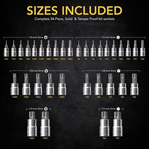 LEXIVON Master TORX Bit Socket Set, Premium S2 Alloy Steel | Complete 34-Piece, Solid Star & Tamper Proof T6 ~ T70 | Enhanced Storage Case (LX-149)