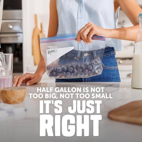 Ziploc Half Gallon Freezer Bags, Food Storage, Easy Open & Close, 40 Count
