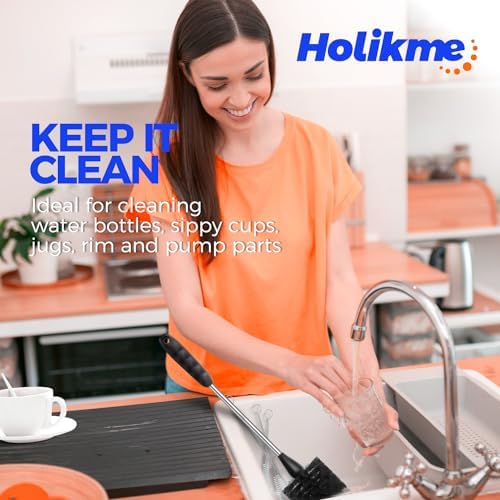 Holikme 4 Pack Bottle Brush 14" Stainless Steel Straw Cleaner Brush,Black