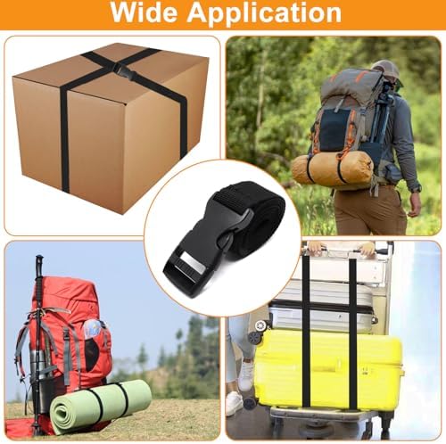 5Pcs Black Nylon Strap 1" x 47" (3.9ft) Buckle Straps with Quick Release Adjustable Straps with Buckles, Tie Down Strap for Backpacking, Outdoor Activities