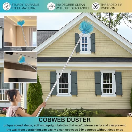 Cobweb Duster with Extension Pole，Adjustable 57" Spider Web Brush with Pole
