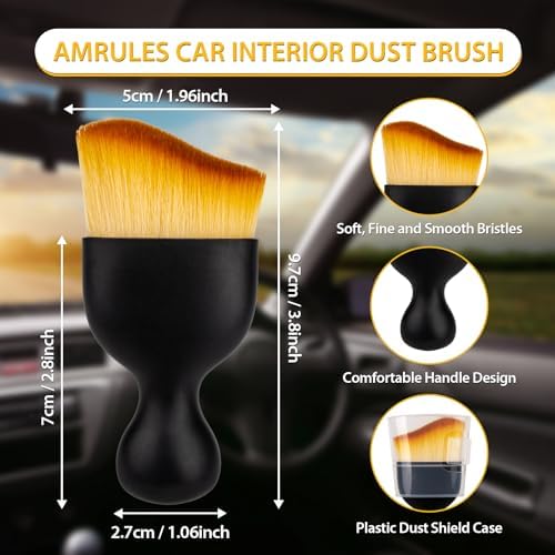 Amrules 2 Pcs Car Interior Detailing Brush Cleaning Tools, Brown