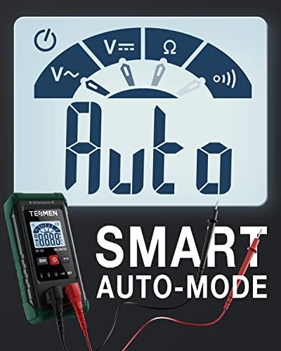 TM-510 Digital Multimeter, 4000 Counts, Smart Measurement, Auto-Ranging Voltmeter; Voltage Tester with Non-Contact Voltage Function, Measures AC/DC Voltage, Resistance, Continuity – Green