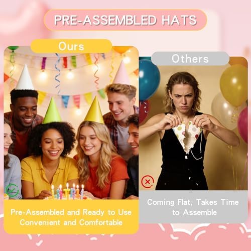 CANREVEL 24 PCS Pre-Assembled Party Hats for Adults and Kids