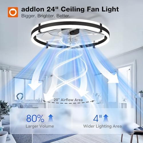 addlon 24" Low Profile Fandelier Ceiling Fans with Lights and Remote, Black
