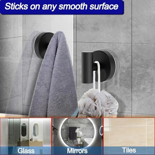 Bntuk Suction Cup Hooks, Removable Shower Hooks for Inside Shower – Towel Hooks for Bathroom Window Glass Mirror Tile, Bath Robe Looafh Hook for Hanging – Waterproof & Rustproof, Black (2 Pack)