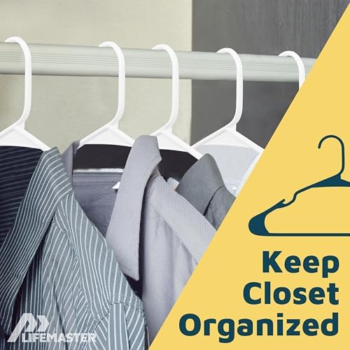 Lifemaster Plastic Clothes Hanger Set - 30 Pieces Versatile, Lightweight, Space-Saving, Non-Slip, Slim Designed, Dry and Wet Clothes Hanger Set - White
