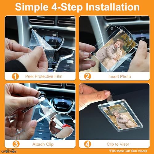 4 Pack Magnetic Car Picture Holder for Sun Visor, Photo Frame with Clips