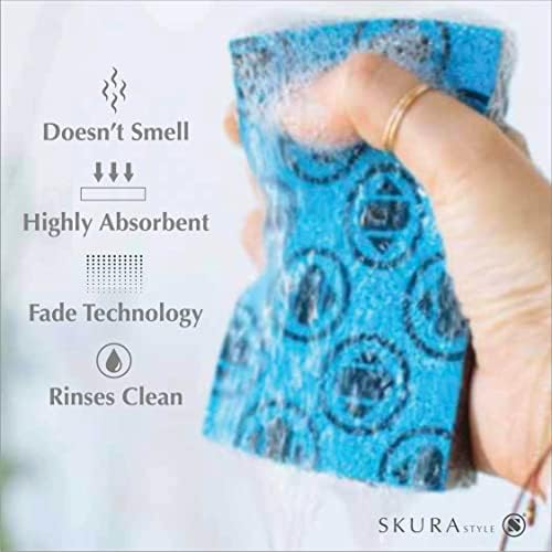 Skura Style Smart 4 Pack Odor Free Non-Scratch Scrub Pads for Sink, Counters, Surfaces, Pots, Pans, Dishwashing with Color-Fade Change Indicator
