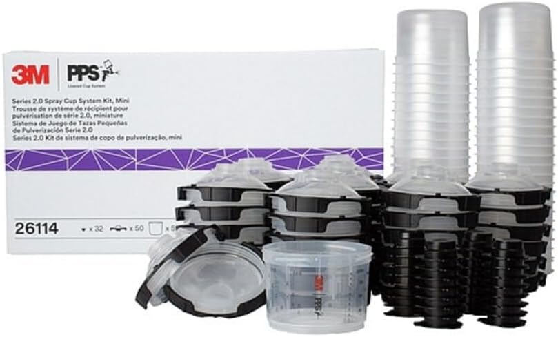 3M 26000 PPS 2.0 Spray Gun Cup, Lids and Liners Kit, Standard, 200-Micron Filter, 22 Ounces, BLACK,SILVER