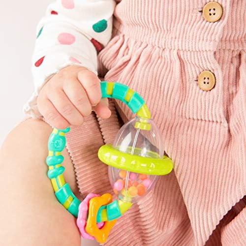 Bright Starts Grab & Spin Baby Rattle & BPA-Free Teether Toy, Ages 3 Months+