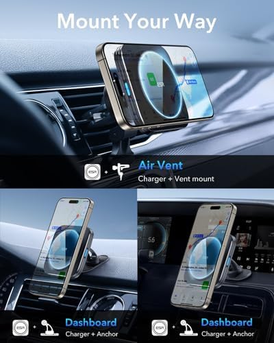 ESR for 15W MagSafe Car Mount Charger for iPhone 17-12, Samsung Galaxy S26