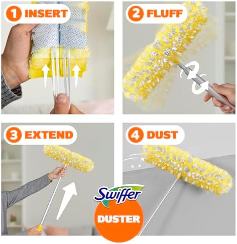 Swiffer Duster Kit with 6 ft Super Extendable Handle, Heavy Duty Starter Kit with 8 Refills, Lemon Scent