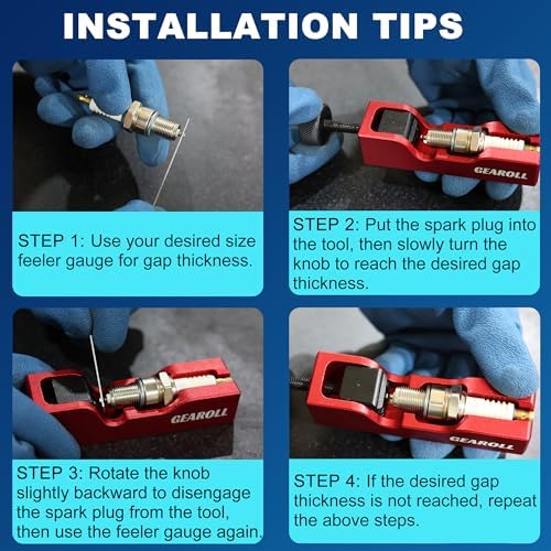 Spark Plug Gap Tool with 32 Blade Steel Feeler Gauge, Spark Plug Gapping Tool for Most 10mm 12mm 14mm 16mm Thread Spark Plugs, Red