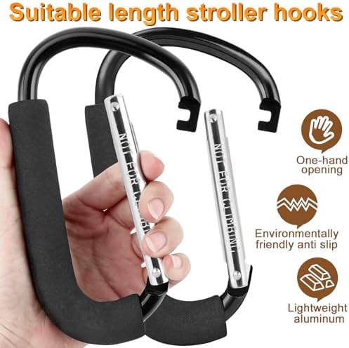 2 Pack Stroller Hooks, 6.3" Large Stroller Clips, Carabiner Clip