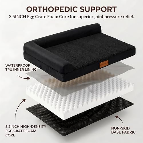Patas Lague Orthopedic Large Dog Bed Washable Pet Sofa Bed 36''X24'' Black