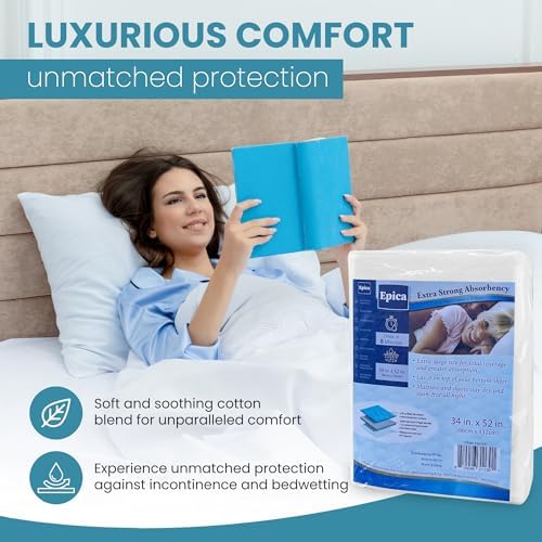 Epica Incontinence Bed Pads Washable Waterproof, 34"x52" (2 Pack), USA Made