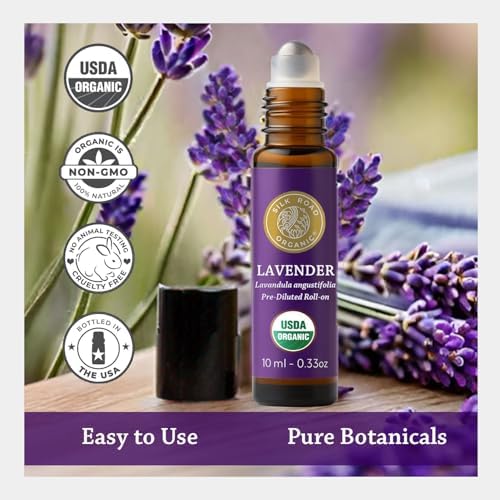 Silk Road Organic Lavender Essential Oil Calming Roll-On, USDA Certified