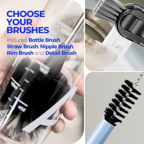 Holikme 6 Pack Bottle Brush 14" Stainless Steel Straw Cleaner Brush,Black