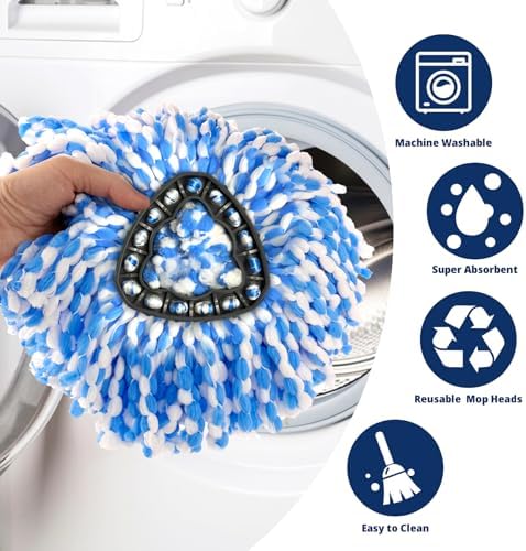 3 Pack Spin Mop Replacement Head Compatible with RinseClean 2-Tank System