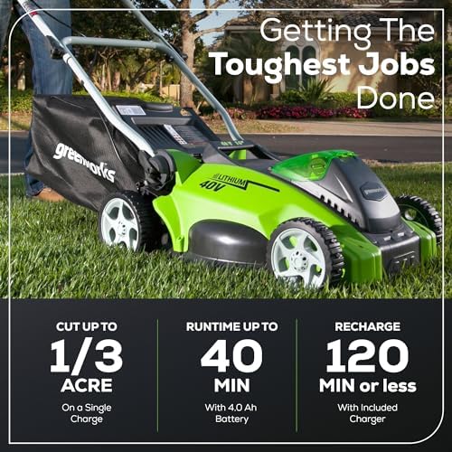 Greenworks 40V 16in Push Lawn Mower, 4.0 Ah Battery and Charger