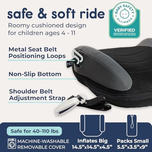 UberBoost Inflatable Booster Seat for Car, Travel Booster Seat, Black/Gray
