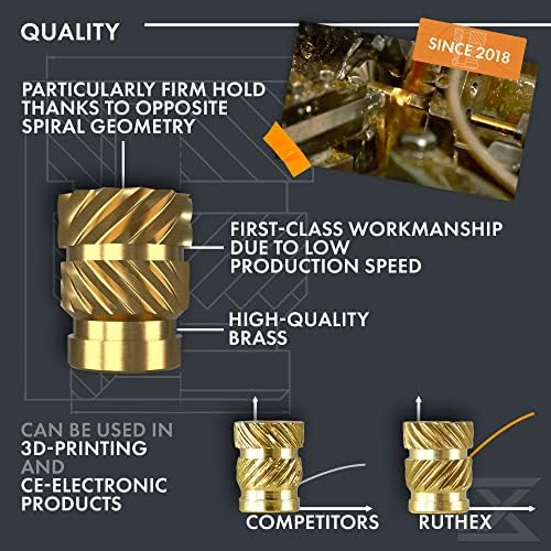ruthex M3 Threaded Inserts - 100 Pieces RX-M3x5.7 Brass Heat Set Insert for Plastic Parts - Metric knurled Nuts - Insert by Heat into 3D Printing Components