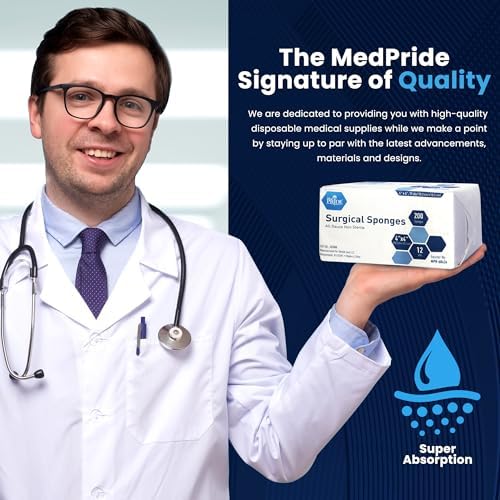 MED PRIDE Surgical Gauze Sponges,4 x 4 in,12-Ply,Non-Sterile,200-Count Pack