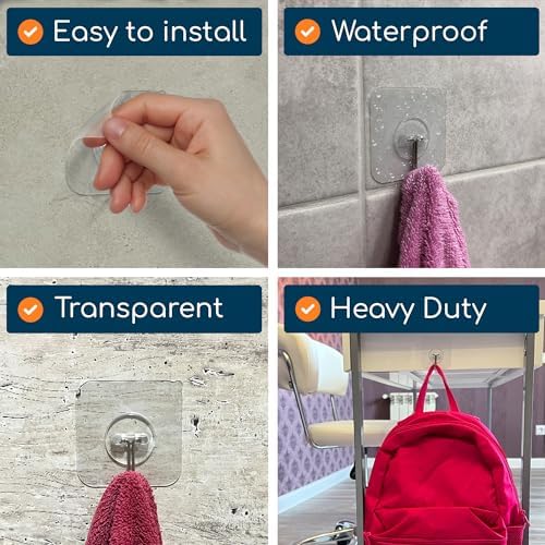 GLUIT Adhesive Wall Hooks for Hanging Heavy Duty No Drill, 22 lbs, 12 pcs