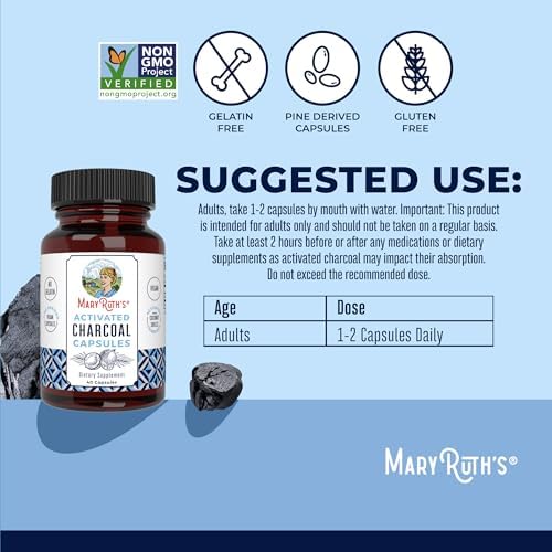 MARYRUTH'S Activated Charcoal Capsules, 950 mg, Non-GMO, Vegan, 40 Count