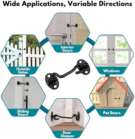 2Pack 4" Hook and Eye Gate Door Latch w/Strong Sturdy Screws Black