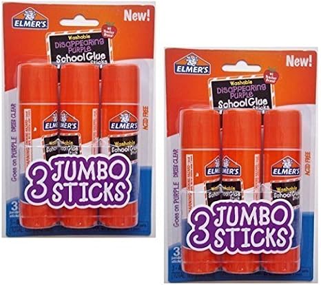 Elmers Jumbo Disappearing Purple School Glue Stick, 1.4 oz, 2 x 3 Pack