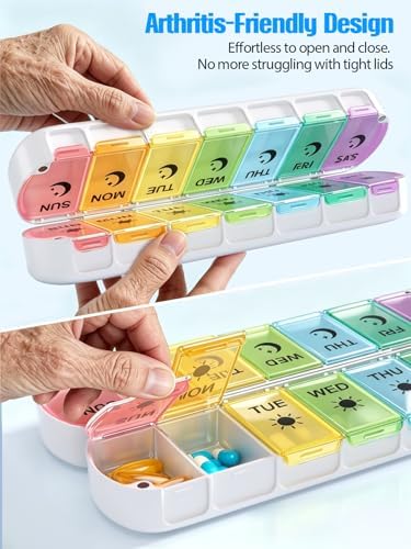 Pill Organizer 2 Times a Day,Foldable Weekly AM PM Pill Case,Large Pill Box