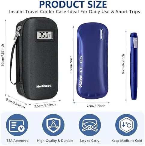 Medineed Temperature Display Insulin Travel Case TSA Approved,Black
