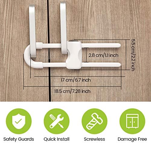 Jetec 10 Pack Baby Proof Cabinet Locks Adjustable U Shaped,White