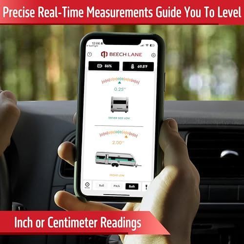 Beech Lane Wireless RV Leveling System, Made in the USA, User-Friendly Phone App With Real-Time Precise Leveling Measurements, Advanced Wireless Camper Leveler, Included AA Batteries, Patented